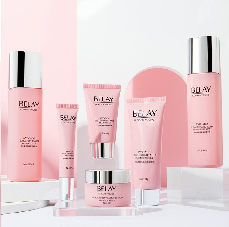 BELAY 6-Piece Hydrating Facial Skincare Set with Hyaluronic Acid – Pomegranate & Avocado