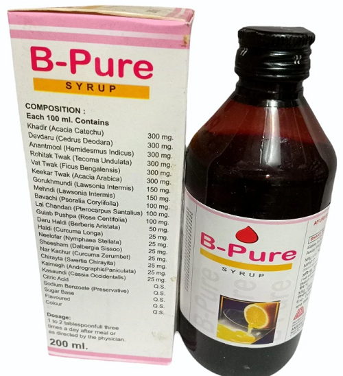 B-Pure Blood Purifying Syrup – Acne, Skin Glow & Detox Formula by Akshay Ayurved Bhawan