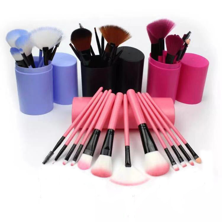 LuxuryGlow 12-Piece Premium Makeup Brush Set with Storage Barrel – Blush, Eyeshadow, Highlighter & More