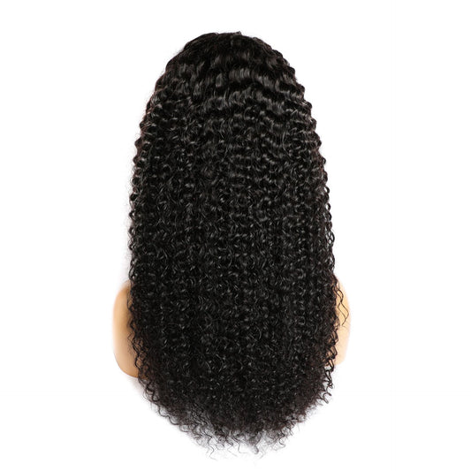 Peluca de cabello humano rizado de lujo: 100 % cabello real, con encaje frontal tejido a mano.