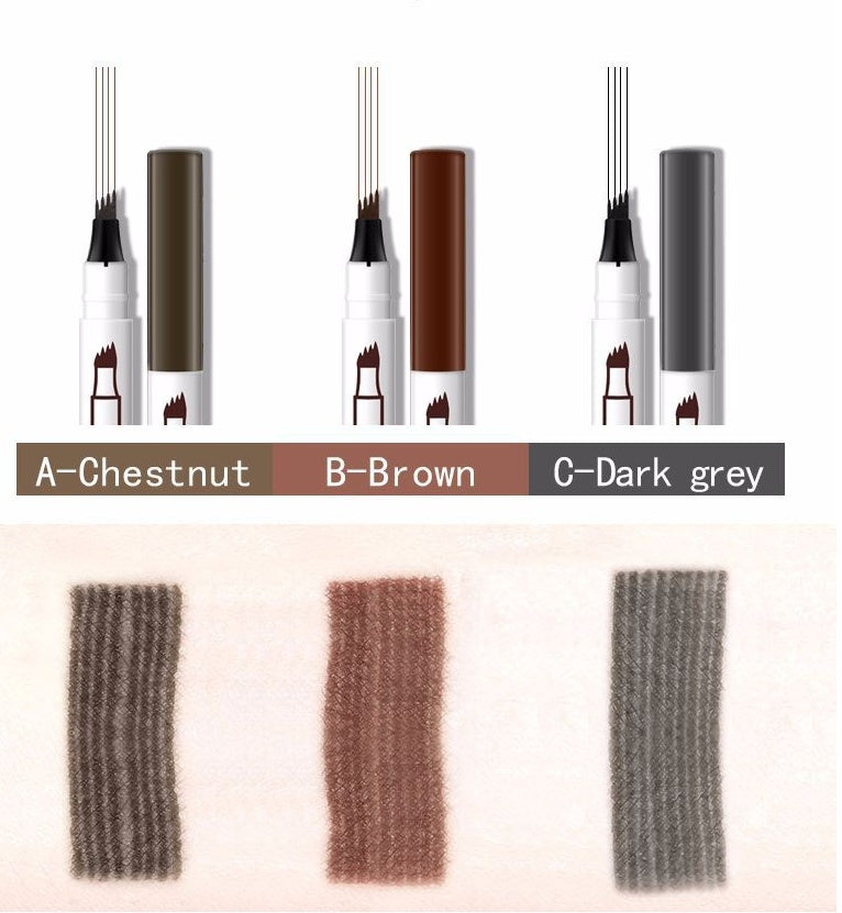 قلم وشم الحواجب المقاوم للماء من LuxuryGlow بأربعة رؤوس - لون حواجب طبيعي يشبه الشعر