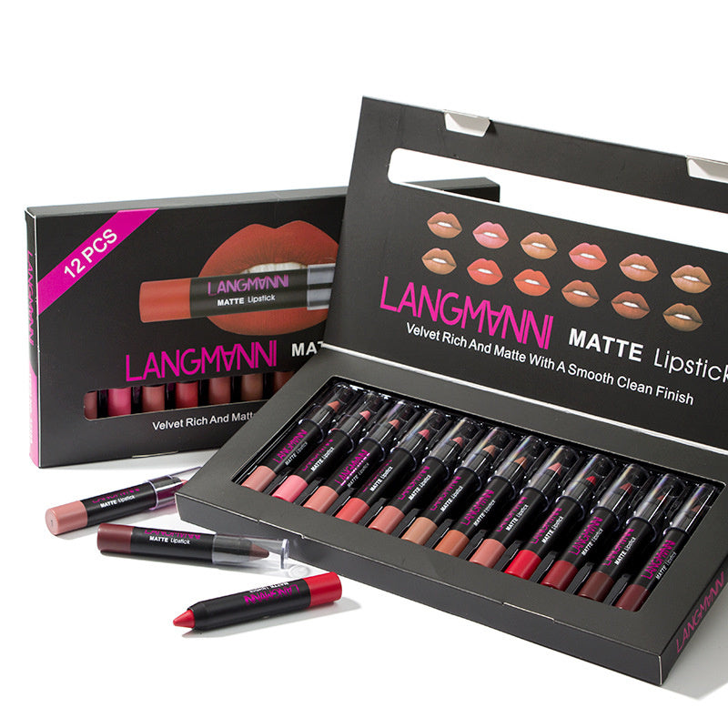 Set de 12 labiales LANGMANNI: duraderos, hidratantes y con tonos intensos
