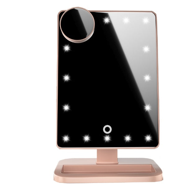 مرآة مكياج LED تعمل باللمس من LuxuryGlow مع مكبر صوت بلوتوث ومكبر 10x