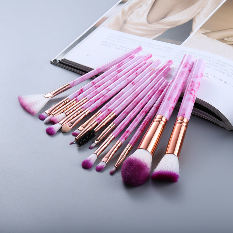 Juego de 15 brochas de maquillaje con diseño marmolado LuxuryGlow
