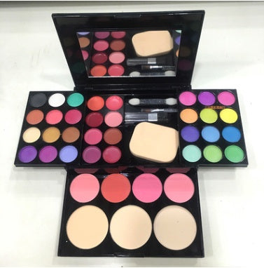 Estuche de maquillaje todo en uno LuxuryGlow de 3 capas: sombra de ojos, rubor, lápiz labial y más