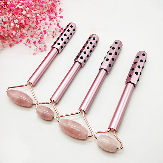 Juego de rodillos masajeadores faciales y corporales LuxuryGlow 4 en 1 de jade natural y germanio