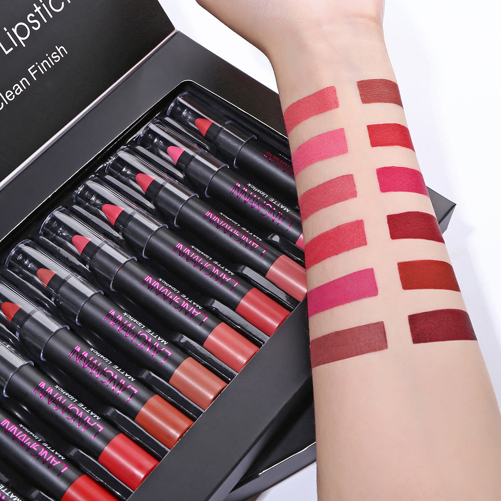 Set de 12 labiales LANGMANNI: duraderos, hidratantes y con tonos intensos