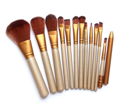 LuxuryGlow 12-Piece Makeup Brush Set with Iron Box – Rayon Bristles & Wooden Handles