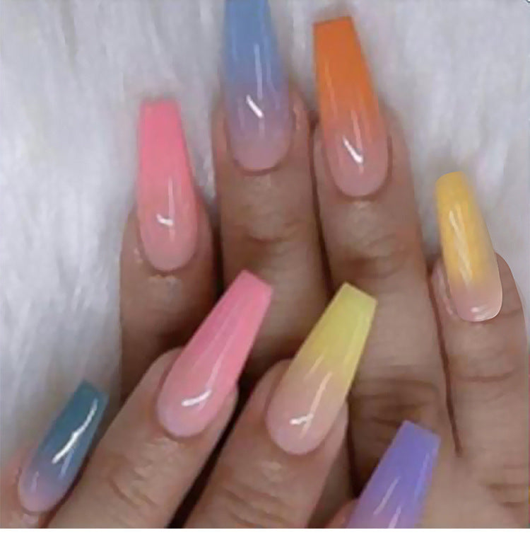 أظافر باليه طويلة من LuxuryGlow، 24 قطعة، قابلة للضغط - تصميم قطرة ماء لامع مسطح ومدبب