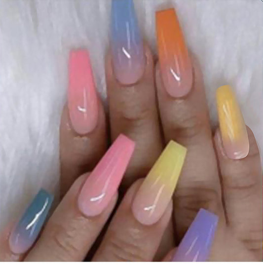 أظافر باليه طويلة من LuxuryGlow، 24 قطعة، قابلة للضغط - تصميم قطرة ماء لامع مسطح ومدبب