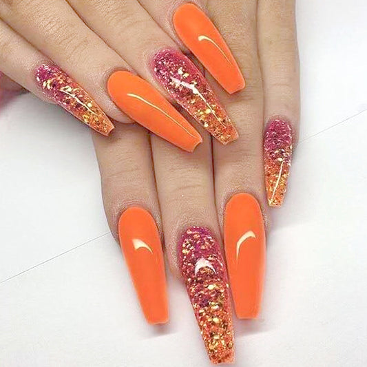 24 uñas postizas largas LuxuryGlow para ballet: diseño de gotas de agua brillantes, planas y puntiagudas.
