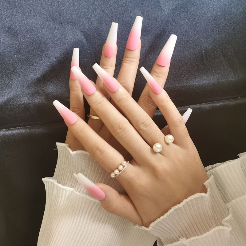 أظافر باليه طويلة من LuxuryGlow، 24 قطعة، قابلة للضغط - تصميم قطرة ماء لامع مسطح ومدبب