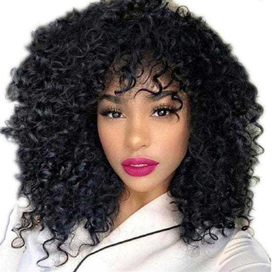باروكة شعر مستعار قصير مجعد للنساء من LuxuryGlow - قصة شعر بوب منفوشة مستوحاة من الطراز الأفريقي مع غرة