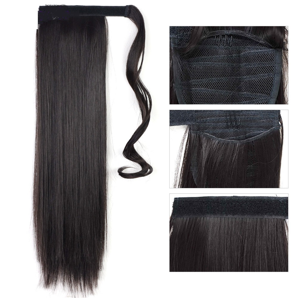 LuxuryGlow 24” Wrap Around Straight Ponytail Hair Extension – Heat-Resistant Synthetic