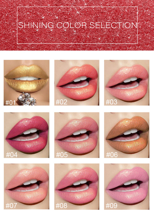 Lápiz labial metálico que cambia de color HANDAIYAN – Brillo perlado dorado