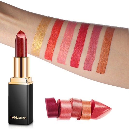 Lápiz labial metálico que cambia de color HANDAIYAN – Brillo perlado dorado