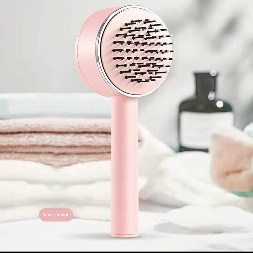 Cepillo autolimpiable de un solo botón LuxuryGlow: peine desenredante con masaje antiestático