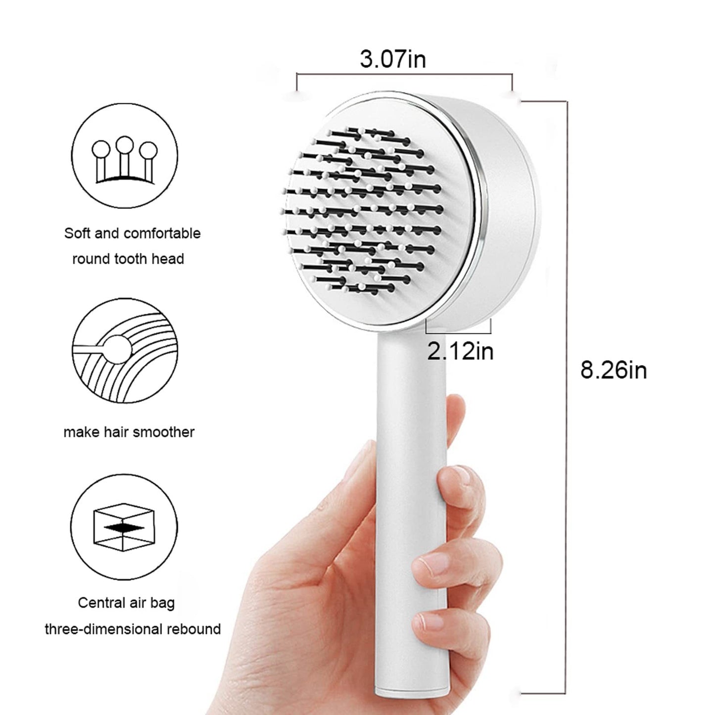 Cepillo autolimpiable de un solo botón LuxuryGlow: peine desenredante con masaje antiestático