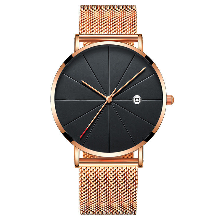 Reloj LuxuryGlow con calendario simple: reloj de cuarzo de acero inoxidable resistente al agua para hombre.