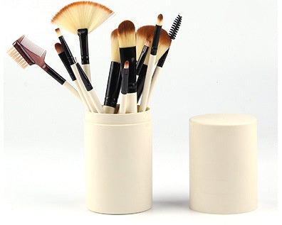 LuxuryGlow 12-Piece Premium Makeup Brush Set with Storage Barrel – Blush, Eyeshadow, Highlighter & More