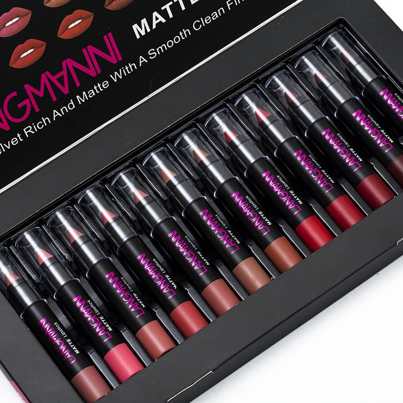 Set de 12 labiales LANGMANNI: duraderos, hidratantes y con tonos intensos