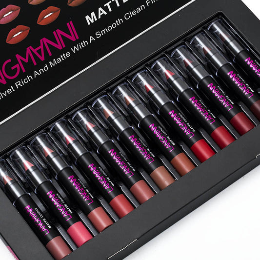 Set de 12 labiales LANGMANNI: duraderos, hidratantes y con tonos intensos