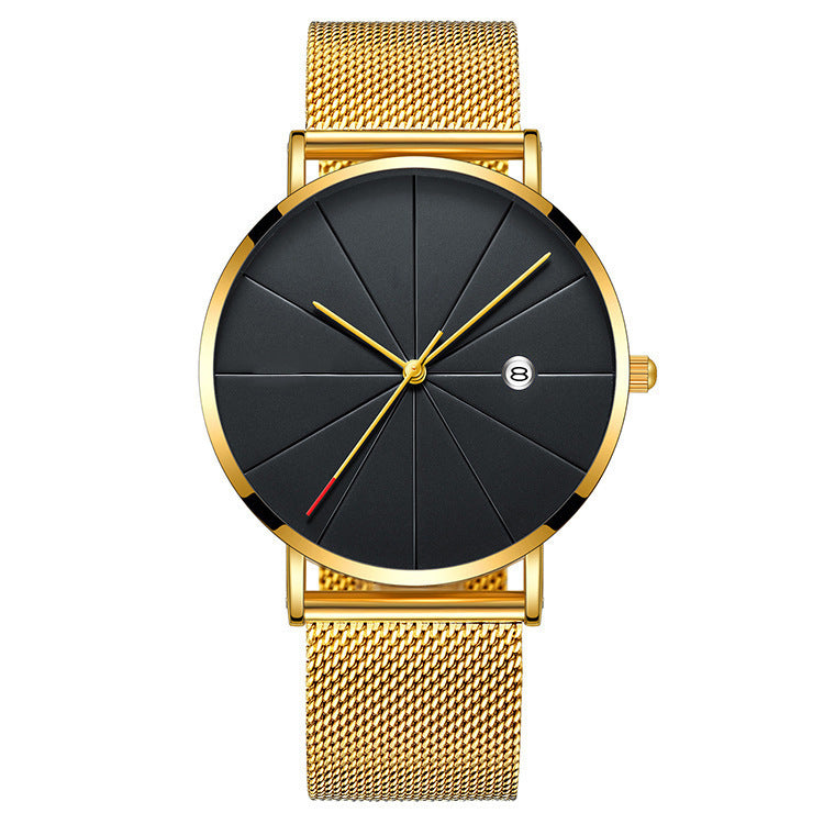 Reloj LuxuryGlow con calendario simple: reloj de cuarzo de acero inoxidable resistente al agua para hombre.