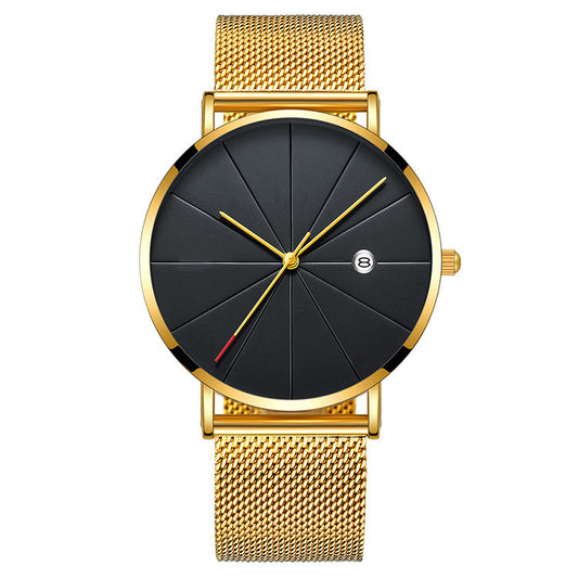 Reloj LuxuryGlow con calendario simple: reloj de cuarzo de acero inoxidable resistente al agua para hombre.