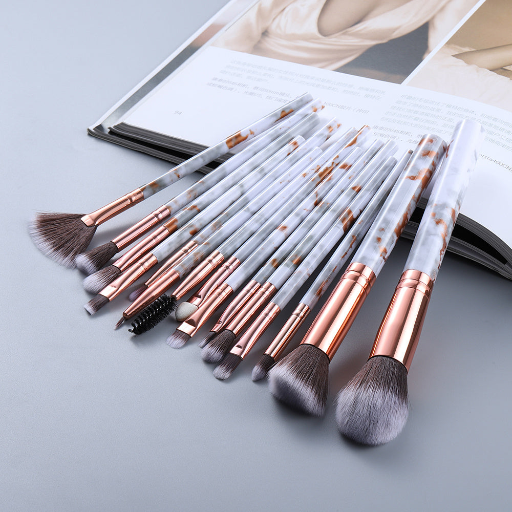 Juego de 15 brochas de maquillaje con diseño marmolado LuxuryGlow