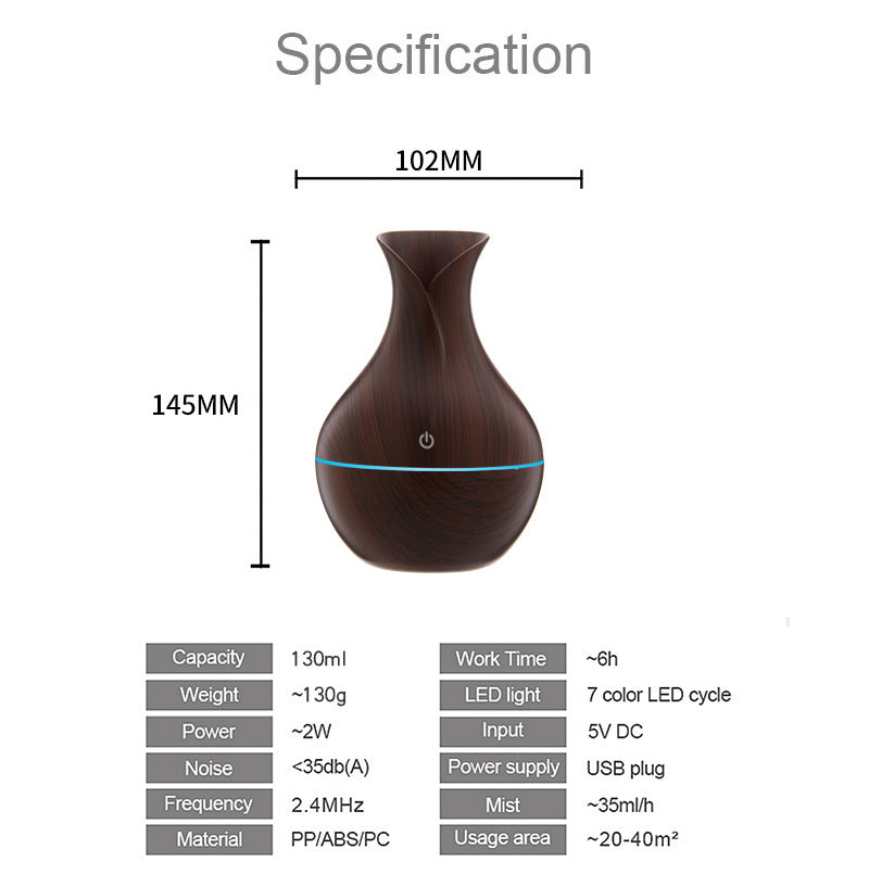 مرطب هواء بارد على شكل مزهرية من LuxuryGlow - موزع روائح عطرية USB سعة 130 مل للمنزل والمكتب