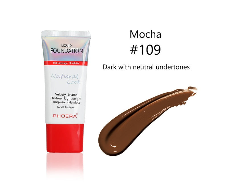 Base de maquillaje líquida mate y sedosa PHOERA: cobertura total, acabado ligero