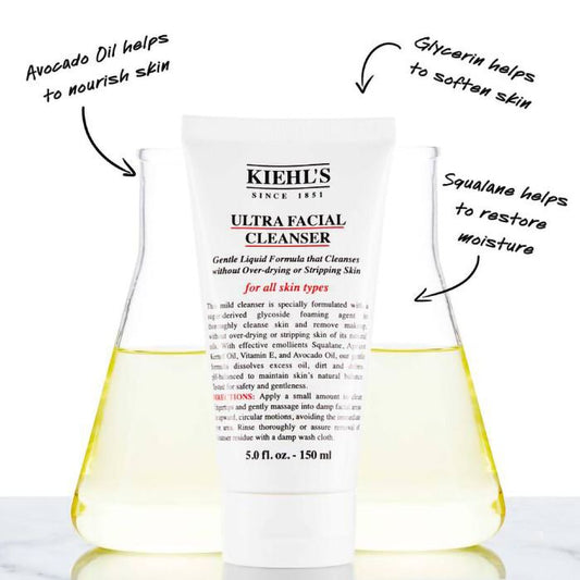 KIEHL’S Ultra Facial Cleanser – Gentle pH-Balanced Foaming Face Wash with Squalane & Vitamin E for All Skin Types