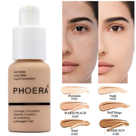 Base correctora mate con control de aceite PHOERA: acabado natural y cobertura duradera