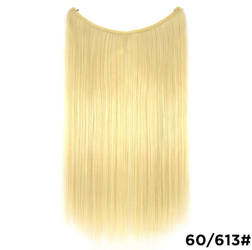 LuxuryGlow 22" Invisible Wire Hair Extensions – No Clips, Silky Straight Hairpiece