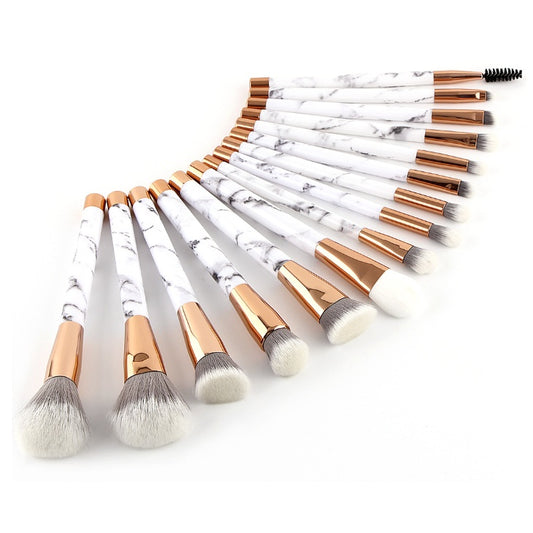 LuxuryGlow 11-Piece Marble Makeup Brush Set – Foundation, Eyeshadow, Contour & More