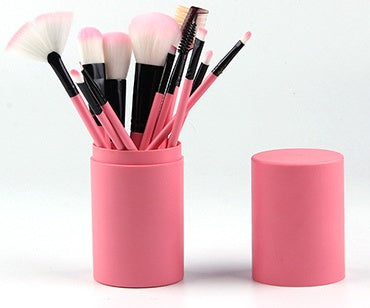 LuxuryGlow 12-Piece Premium Makeup Brush Set with Storage Barrel – Blush, Eyeshadow, Highlighter & More