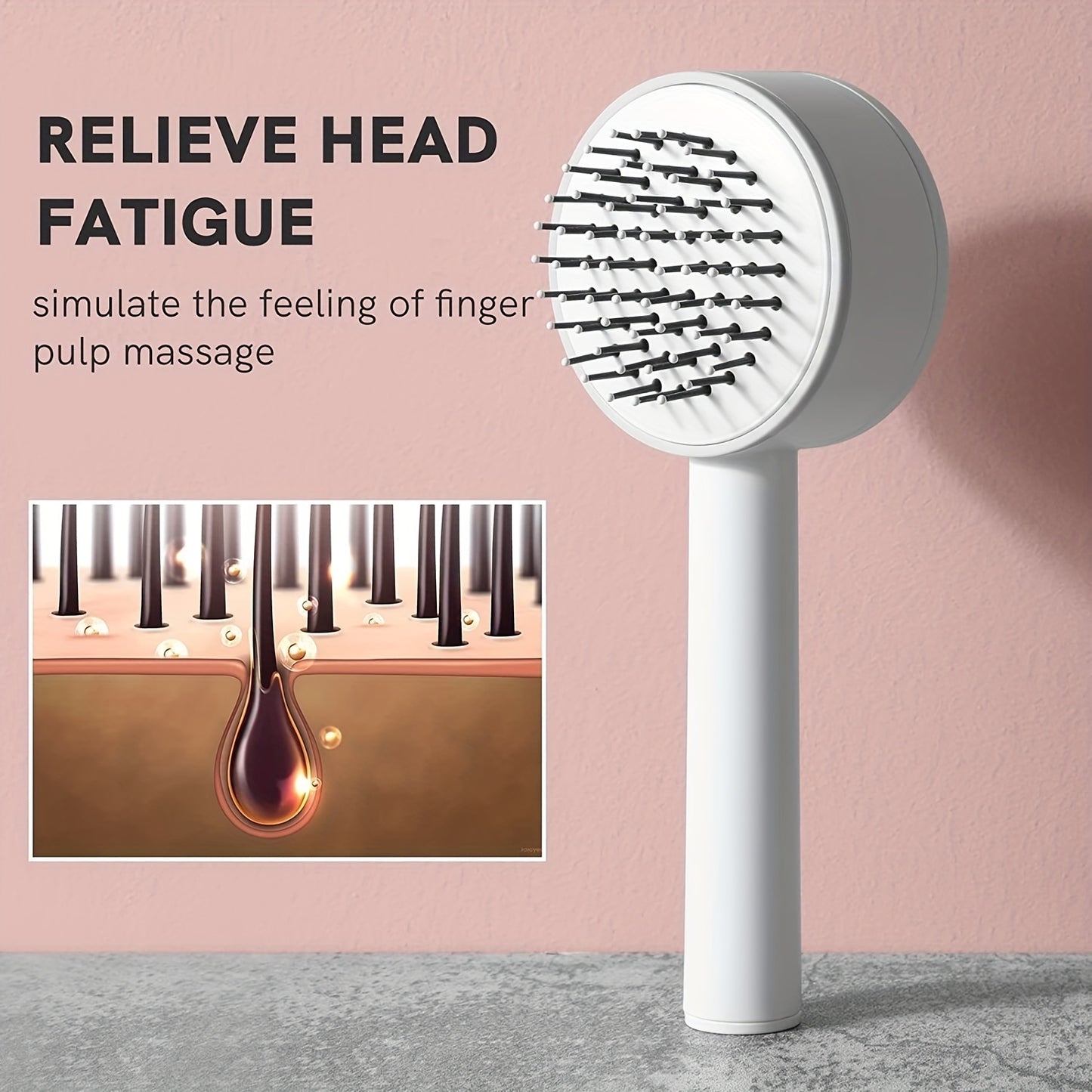 Cepillo autolimpiable de un solo botón LuxuryGlow: peine desenredante con masaje antiestático