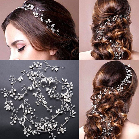 Enredadera nupcial de perlas de cristal LuxuryGlow: elegante tocado largo para boda