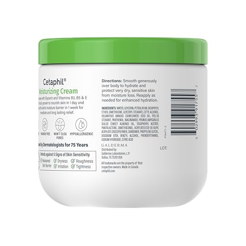 Cetaphil Face & Body Moisturizing Cream – 48H Hydration for Dry to Very Dry, Sensitive Skin, 16oz 2-Pack, Fragrance-Free, Dermatologist Recommended