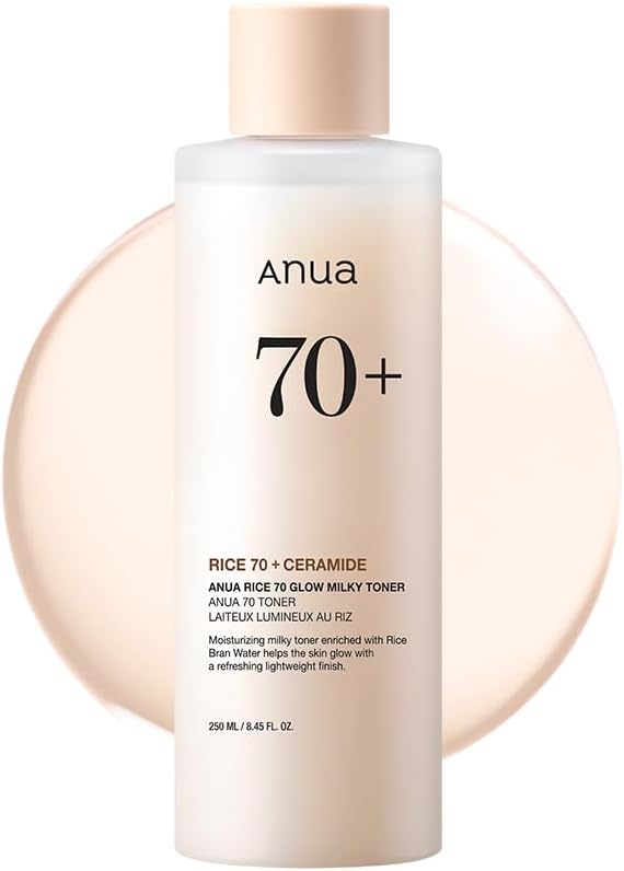 ANUA Rice 70 Glow Milky Toner – Hydrating Korean Face Toner with Rice Water, Niacinamide & Ceramides for Glass Skin & Healthy Skin Barrier (250ml / 8.45 fl.oz)