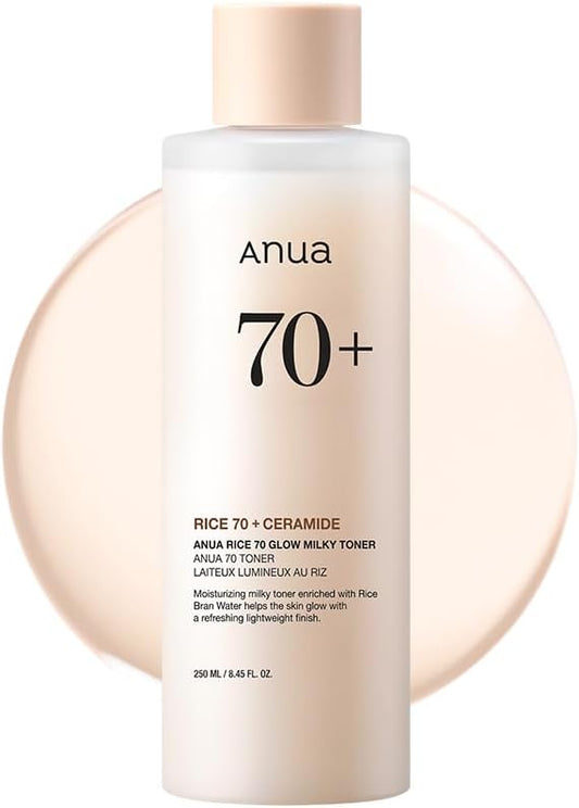 ANUA Rice 70 Glow Milky Toner – Hydrating Korean Face Toner with Rice Water, Niacinamide & Ceramides for Glass Skin & Healthy Skin Barrier (250ml / 8.45 fl.oz)