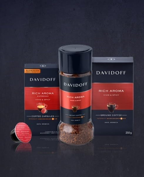 Davidoff Rich Aroma Instant Coffee – 100% Arabica, Intensity 10, 100g Jar