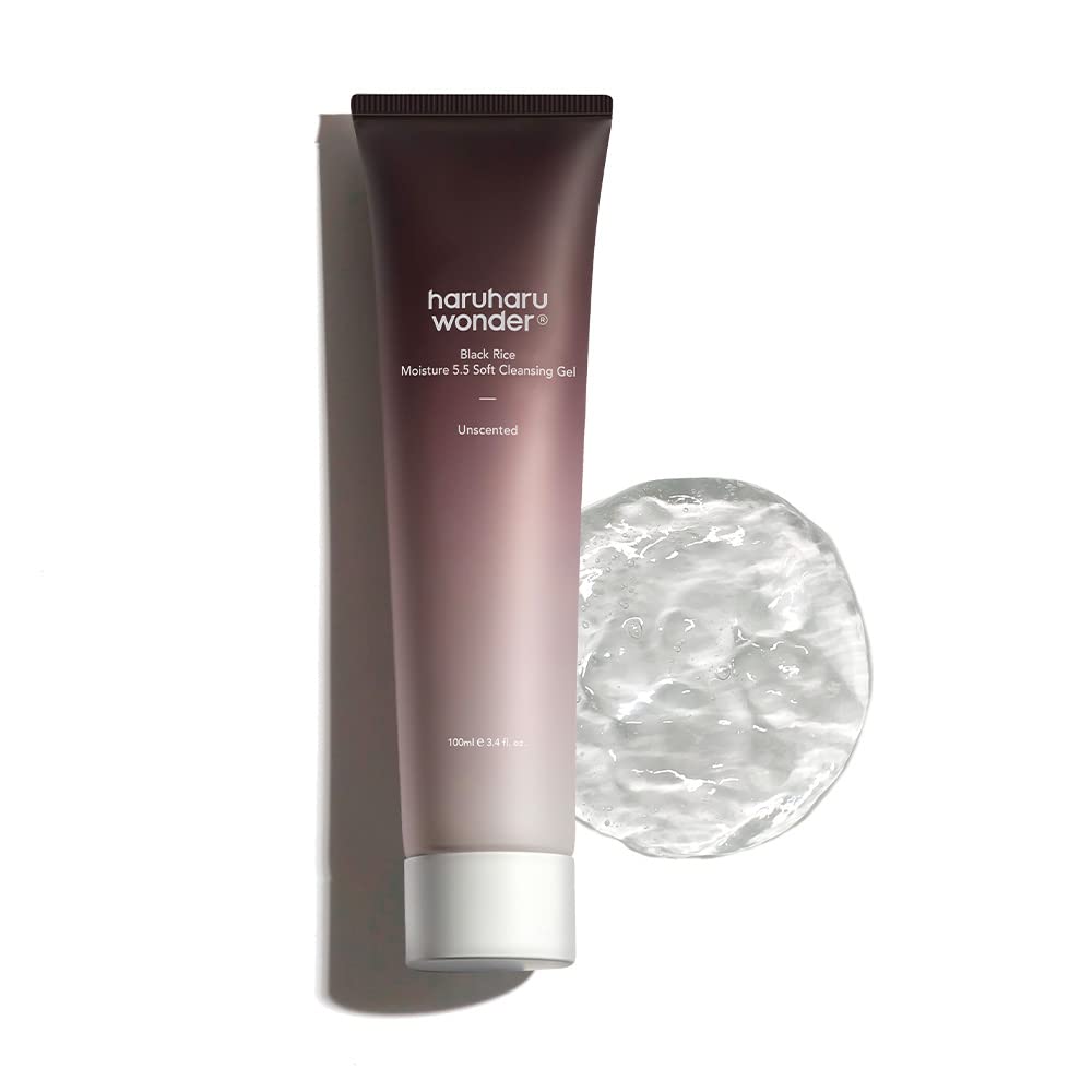 Haruharu Wonder Black Rice Moisture 5.5 Soft Cleansing Gel – Gentle Hydrating Korean Face Wash for Dry to Normal Skin, 3.4 fl oz