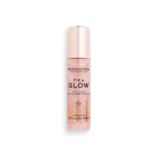 Makeup Revolution Fix & Glow Fixing Spray – Hydrating & Illuminating Face Mist with Shimmer, Vegan & Cruelty-Free, 3.38 fl oz