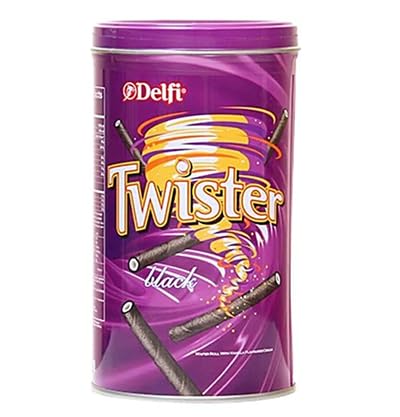 Delfi Twister Black Wafer Roll | Crispy Chocolate Wafer Sticks with Vanilla Cream | 320g Resealable Tin (Imported, Vegetarian)