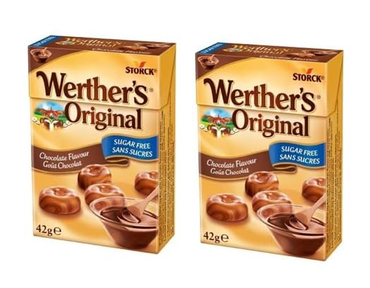 Werther’s Original Sugar-Free Chocolate Candies – German Caramel Treats, Pack of 2 (42g Each, Imported)
