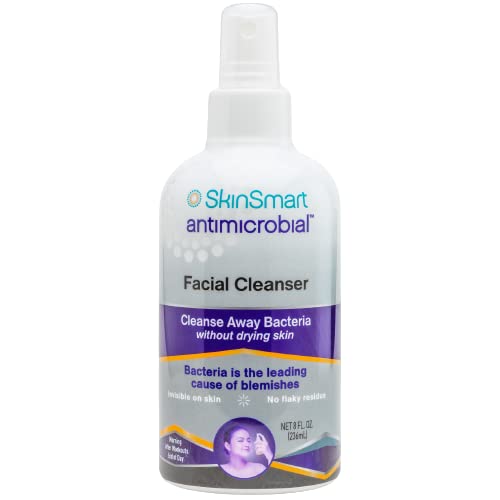 SkinSmart Antimicrobial Facial Cleanser for Acne | Gentle Spray Wash for Face, Chest & Back | Targets Bacteria, Safe for Sensitive Skin, 8 oz