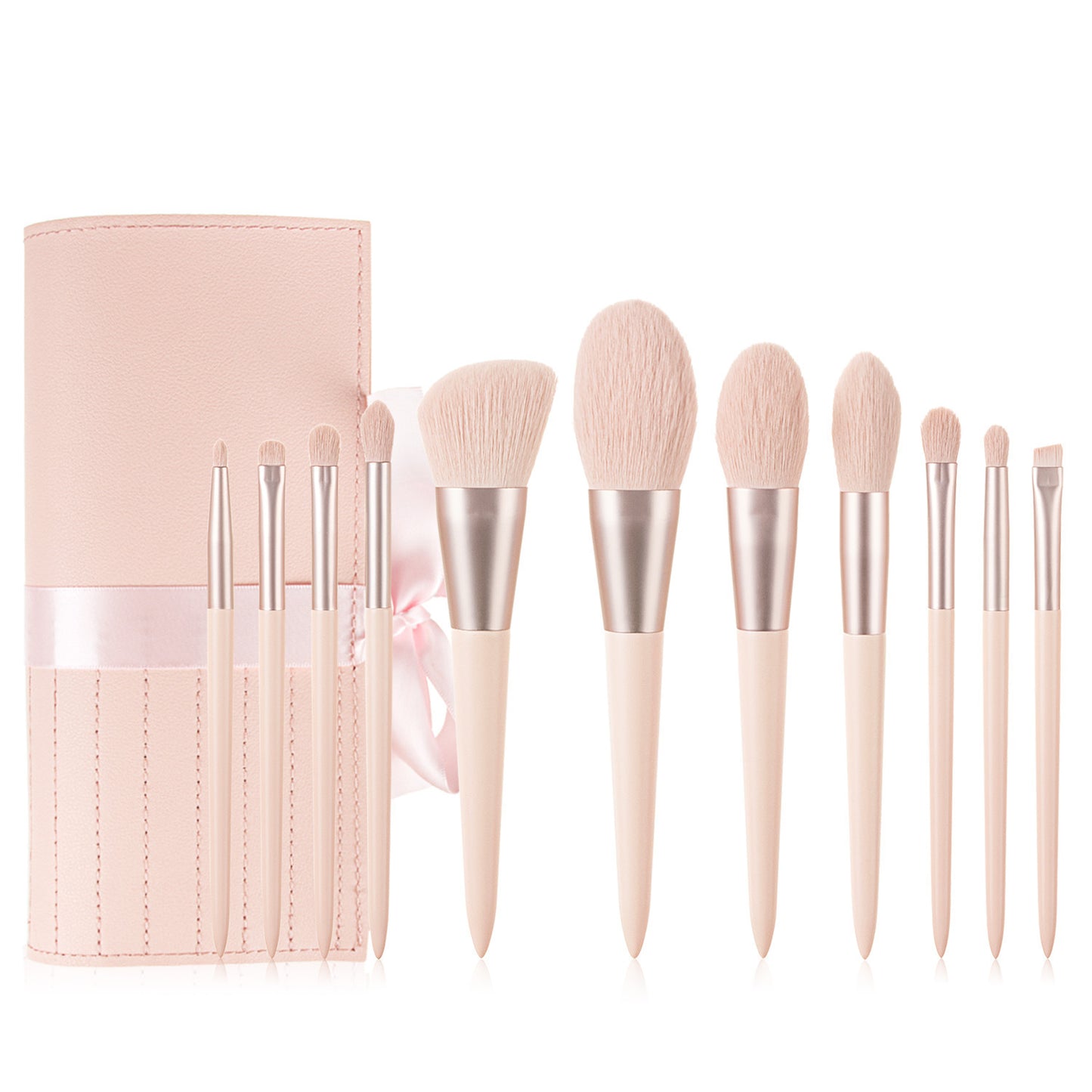 LuxuryGlow 11-Piece Pink Makeup Brush Set with Ribbon Bag – Soft Beauty Kit for Girls