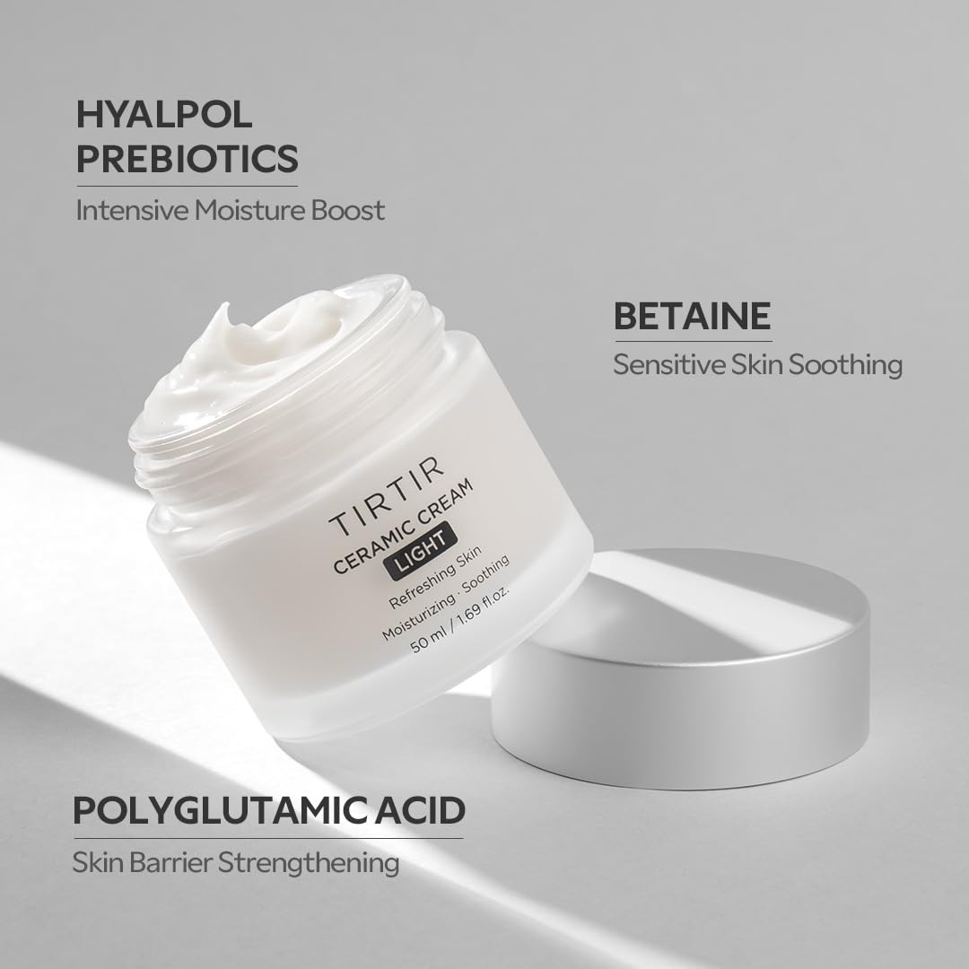 TIRTIR Ceramic Cream Light | Lightweight Korean Face Moisturizer for Hydration & Glass Skin | 50ml