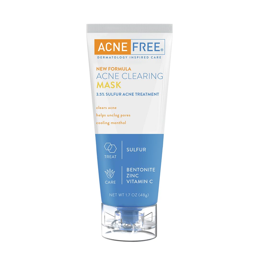 AcneFree Acne Clearing Mask – 3.5% Sulfur Treatment with Vitamin C, Bentonite & Zinc – Absorbs Oil, Unclogs Pores & Reduces Breakouts, 1.7 oz